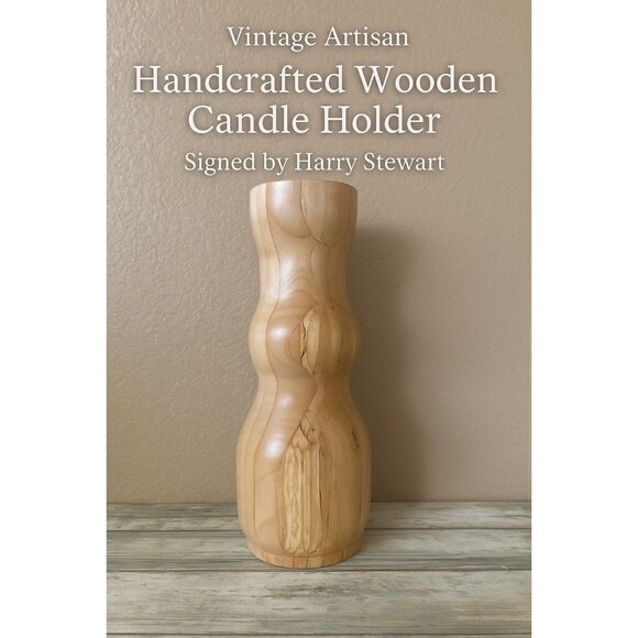 “Vintage Handcrafted Wooden 13" Candlestick Holder – Signed by Harry Stewart” - Picture 1 of 11